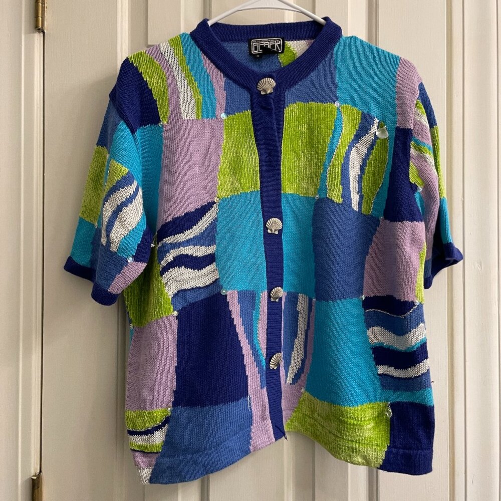 Vintage Berek Abstract Sea Shells Cardigan